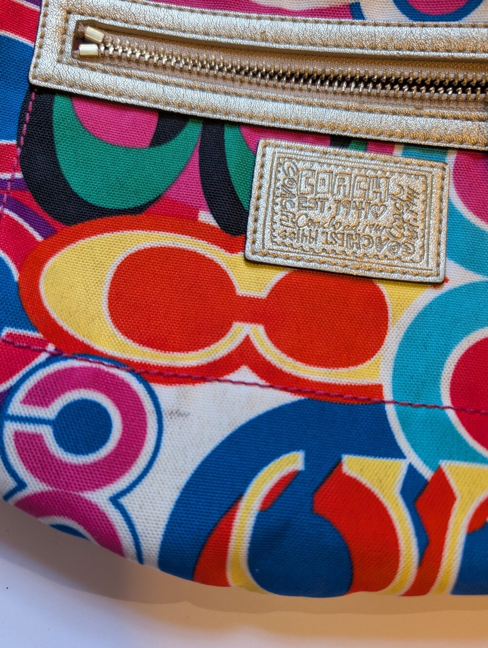 Coach Poppy Multicolor Signature Pattern Crossbody Bag in Gold Trim - Picture 4 of 15